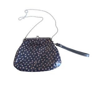 Patricia Nash Navy Blue Floral Daisies Leather Wristlet Pouch